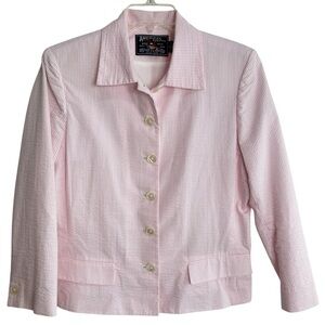 American Living Pink White Seersucker Jacket Blazer Womens Sz 12 Classic Preppy